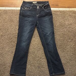 Faded Glory Woman8 Dark Wash Flare Style Rhinestone Embellished Pockets Like New